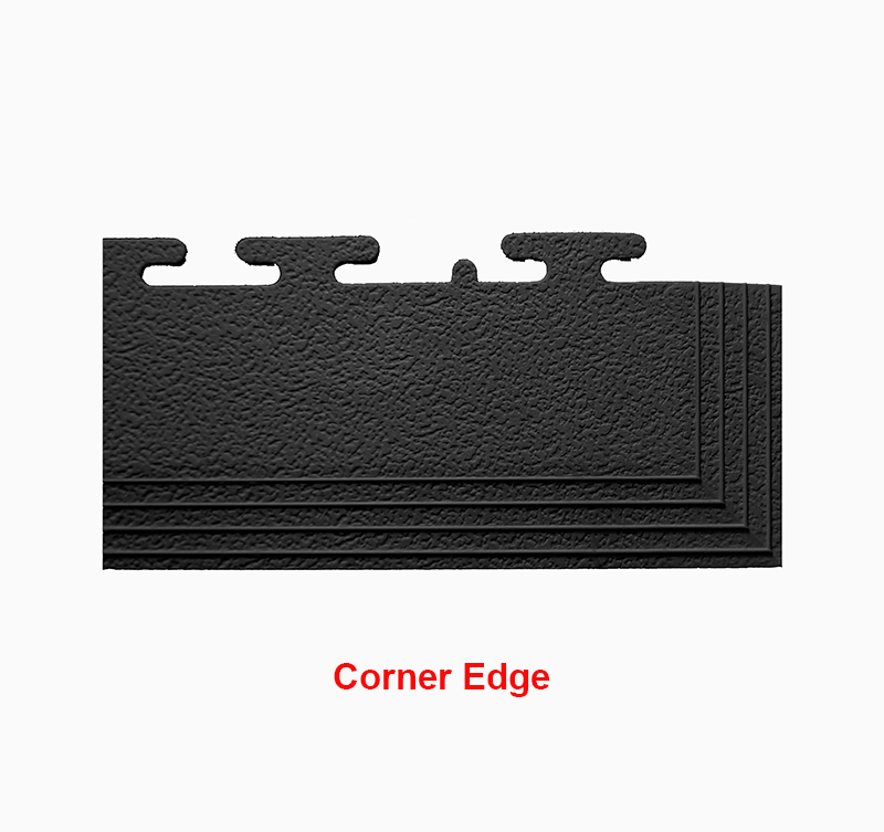  pvc-Leather-look-tiles product-details Leather-Look-PVC-Garage-Flooring-Corner-Edges-Black-model-gfl-di-1324BLACK-CORNER-CLOSE-UP-WS