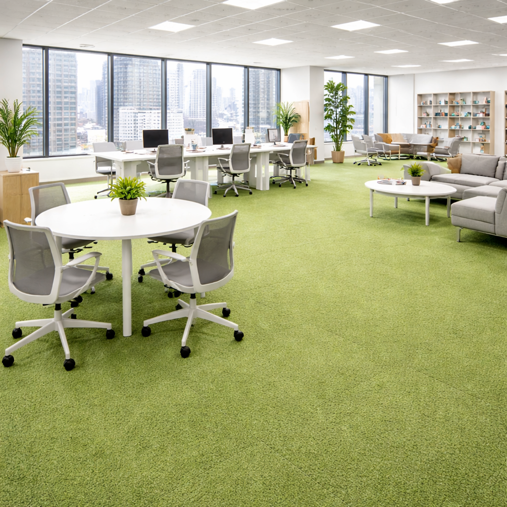  high-traffic-carpet-tiles product-details Lime-Green-Super-Tufted-Needle-Punch-1m-x-1m-Exhibition-Carpet-Tiles-model-xct-1966Mockup-2