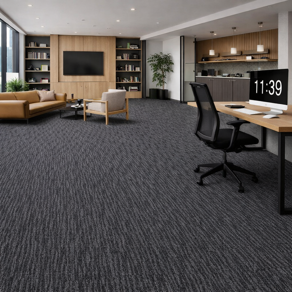 clearance-lines-and-weekly-specials-video product-details Chino-002-Charcoal-50cm-x-50cm-Carpet-Tiles-model-1993Mockup-1
