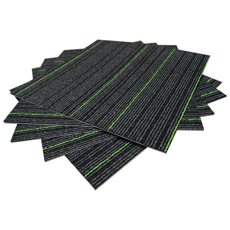  carpet-tiles product-details Limeback-Charcoal-Charcoal-Black-Silver-Grey-Bold-Lime-Stripe-Highlight-model-cpt-898carpet-tiles-limeback-charcoal-stack-WS-83390